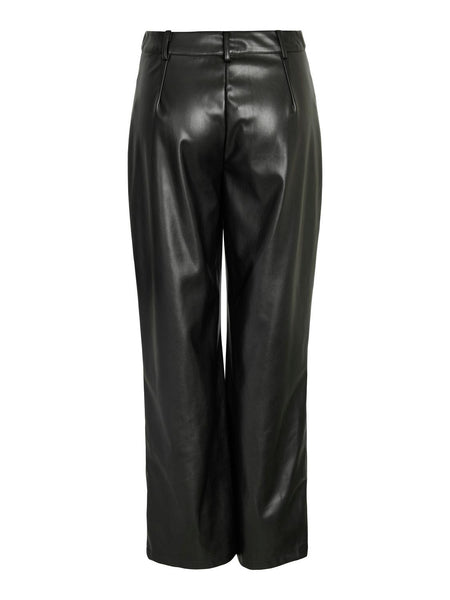 Noisy May High Waist Wide Leg Faux Leather Trousers