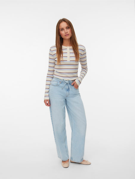 VM High Waist Barrel Jeans With Waist Tie In Light Blue