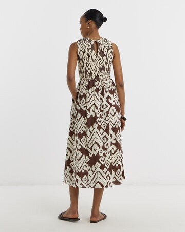 JDY Smock Midi Dress In Brown Print