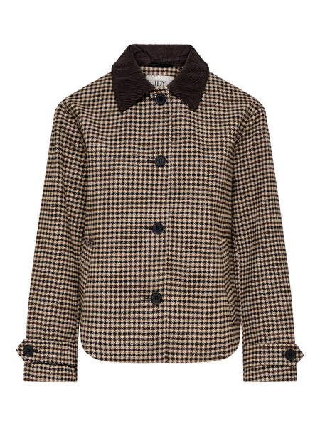 JDY Wool Blend Contrast Collar In Brown Check
