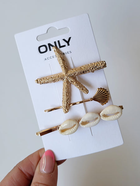 Only 3 Pack Sea Shell Hair Clips - Gold Or Silver