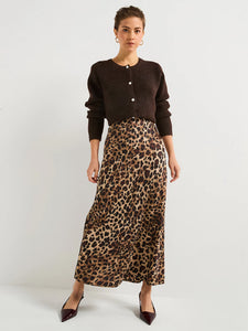 Only Satin Bias Cut Midi Skirt In Leopard Print