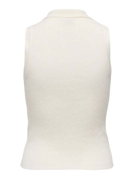 JDY Rib Knit Sleeveless Polo In White