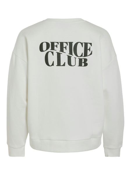 Vila Fleeced Lined Office Club Sweatshirt In Snow White