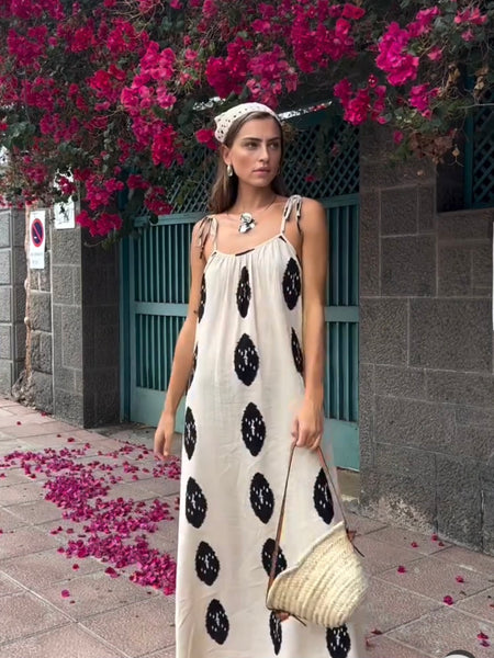 VM Strappy Beige & Black Long Sun Dress