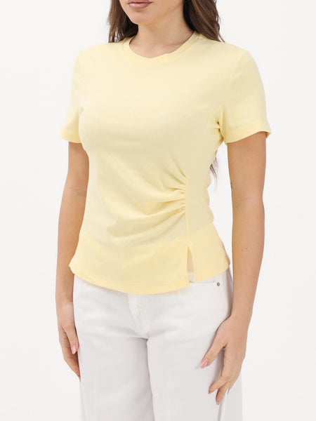 JDY Short Sleeve Ruched Front Tshirt In Lemon