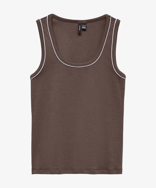 VM Brown Contrast Trim Sleeveless Vest Top