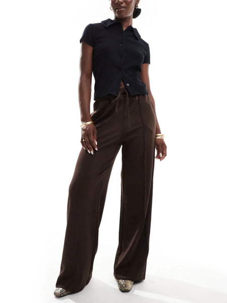 Vila Wide Leg Trousers In Chocolate Brown