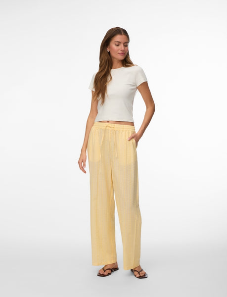 VM Buttermilk Yellow Pinstripe Seersucker Wide Leg Trousers