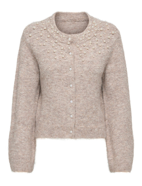 Only Long Sleeve Round Neck Pearl Embellished Cardigan