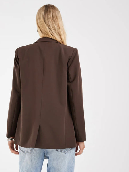 Pieces Oversized Tailored Blazer In Chocolate Brown