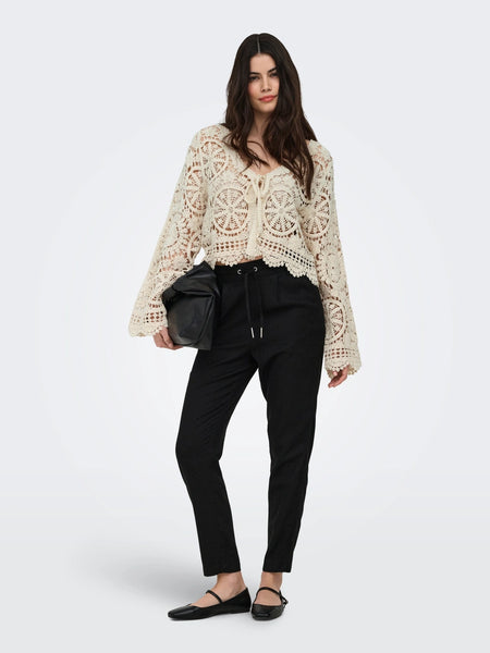 Only Tie Front Crochet Cardigan In Cream