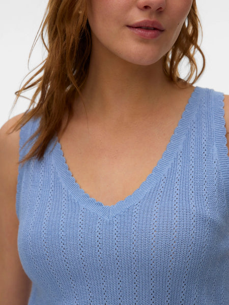 VM Knitted Tank Top With Scalloped Edge In Blue