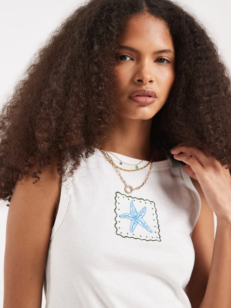 VM Embroidered Starfish Vest Top In White