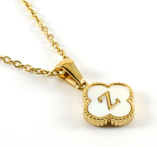 Gold Clover Initial Necklace