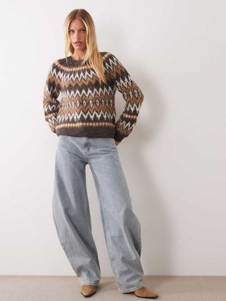 Vila Oversized Fairisle Knit Jumper In Brown