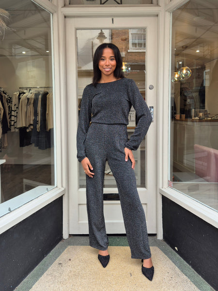Only Long Sleeve 2 Way Black Glitter Jumpsuit