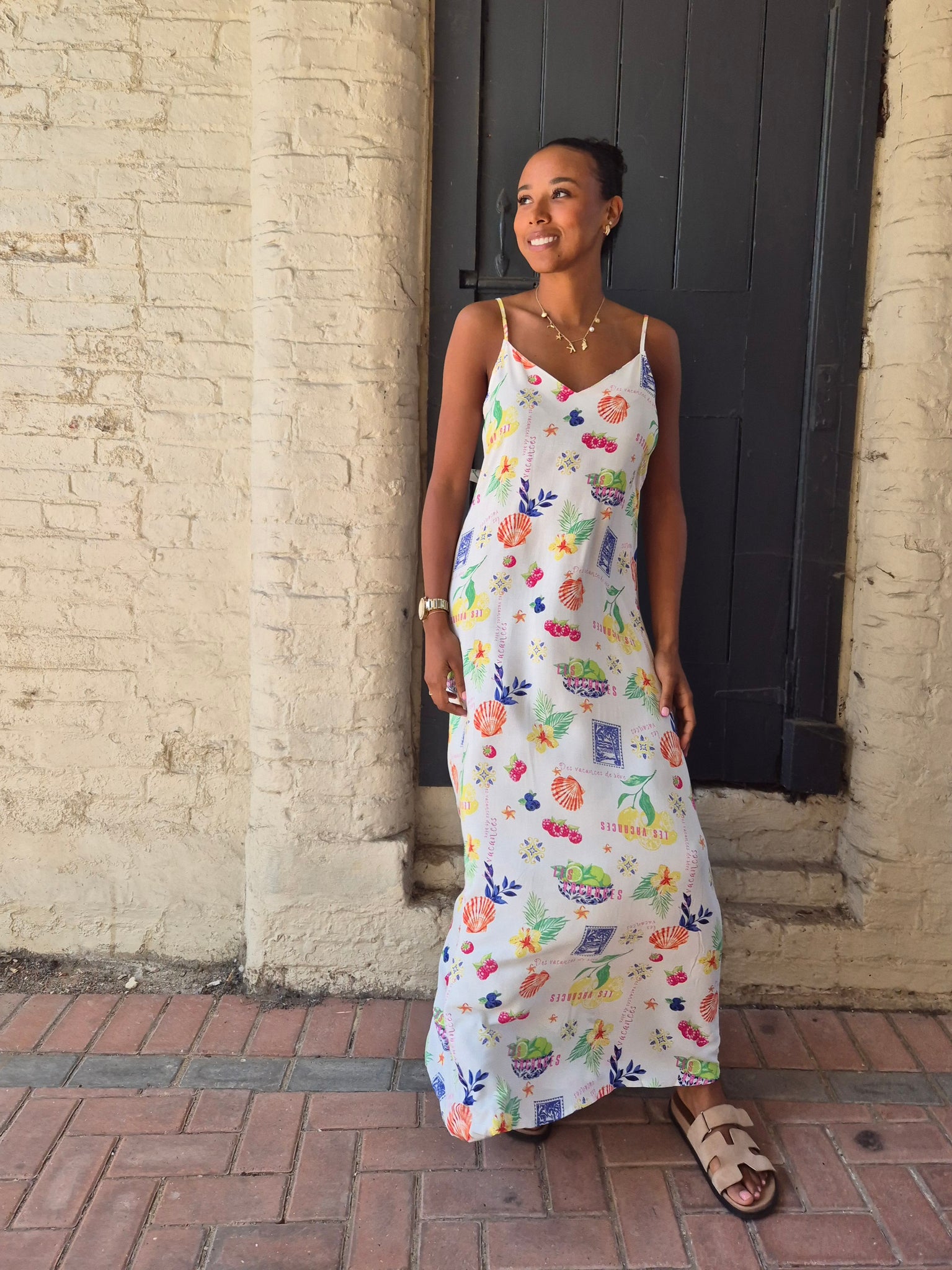 Only Postcard Print Tie Back Maxi Dress