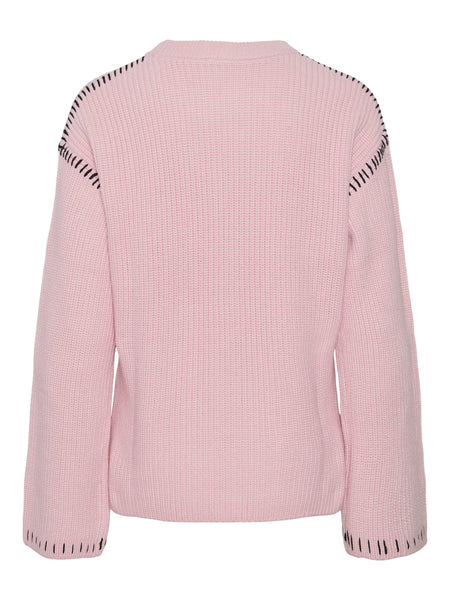 Pieces Pink Contrast Stitch Knit Jumper