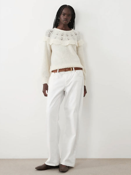 Vila Frill Detail Dropped Shoulder Knit Jumper In Cream