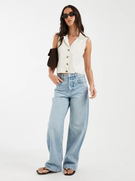 JDY Tailored Waistcoat In Linen Oatmeal