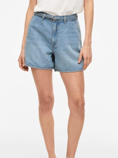 Vila High Waist Belted Denim Shorts