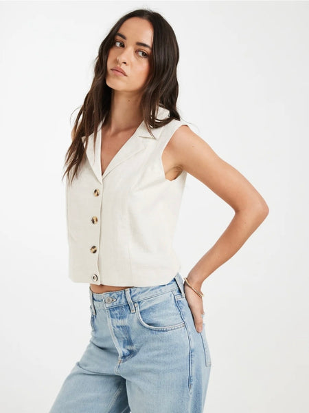 JDY Tailored Waistcoat In Linen Oatmeal