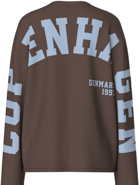 Pieces Long Sleeve Copenhagen Printed Back Tshirt In Brown