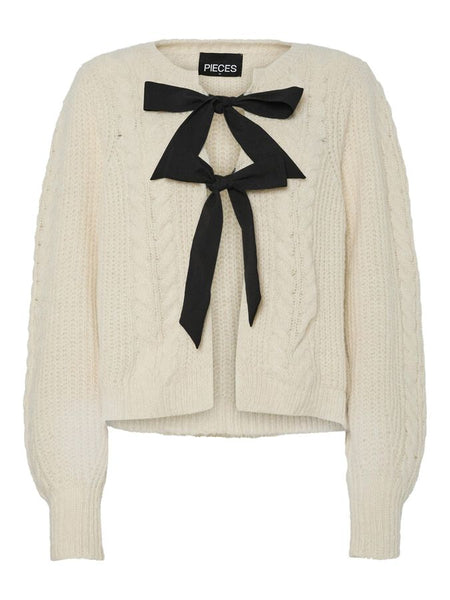 Pieces Cream Cable Knit Tie Front Cardigan
