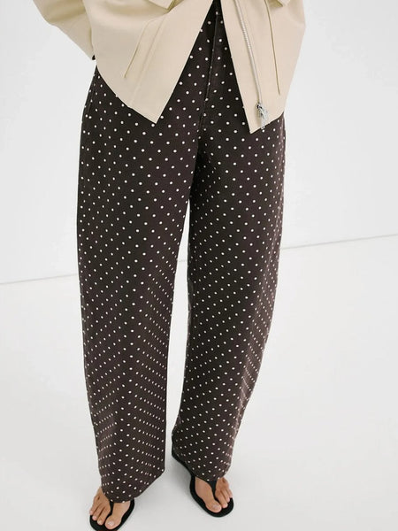 Vero Moda Rae High Waist Wide Leg Coated Jeans In Brown Polkadot