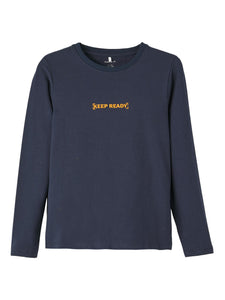 Boys Printed Back Long Sleeve Top In Navy