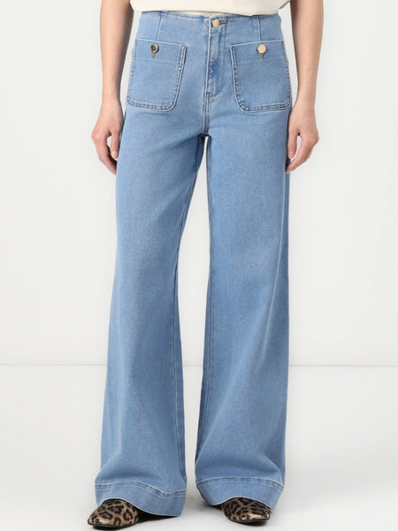 Only Madeline Pocket Front Wide Leg Jeans In Light Blue