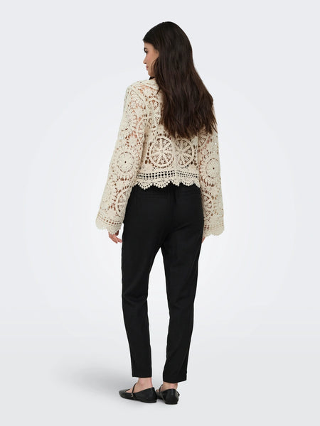 Only Tie Front Crochet Cardigan In Cream
