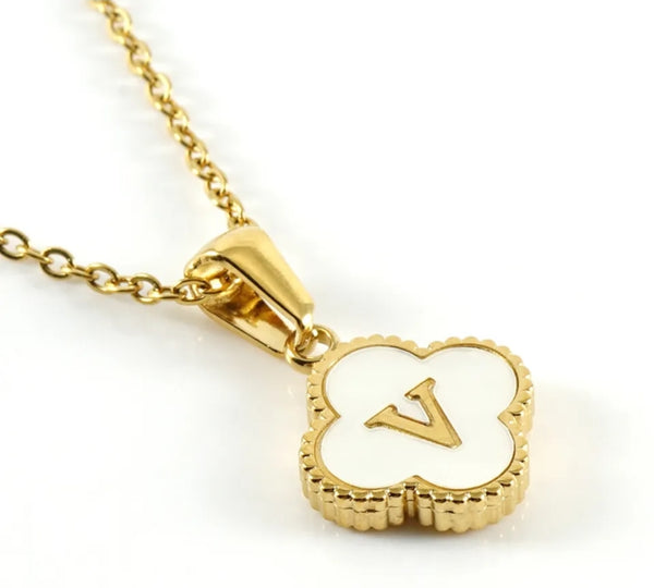Gold Clover Initial Necklace
