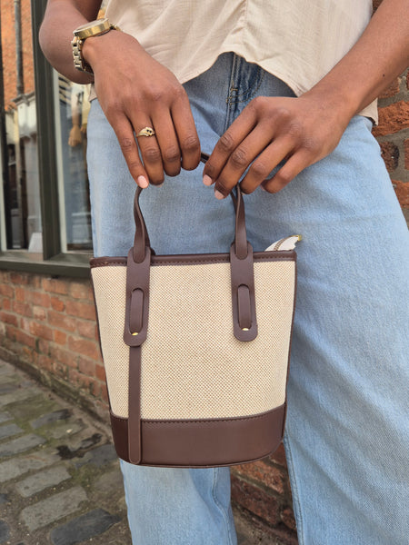 Canvas Top Handle Bucket Bag With Crossbody Strap