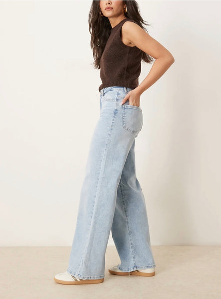 JDY High Waist Wide Leg Jeans In Light Blue
