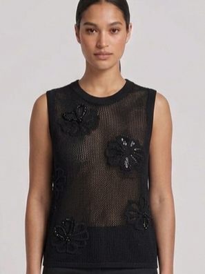 Only Floral Crochet Sequin Sleeveless Tank Top In Black