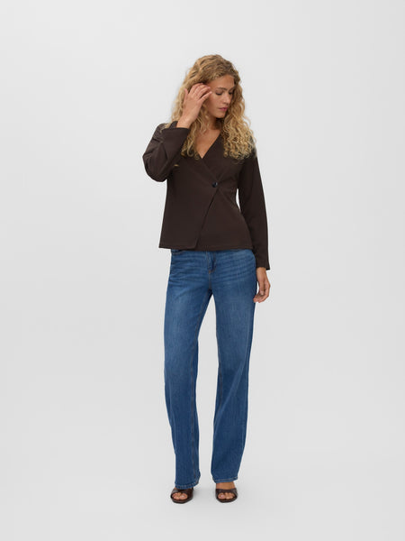 VM Asymmetric Wrap Front Long Sleeve Top In Chocolate Brown