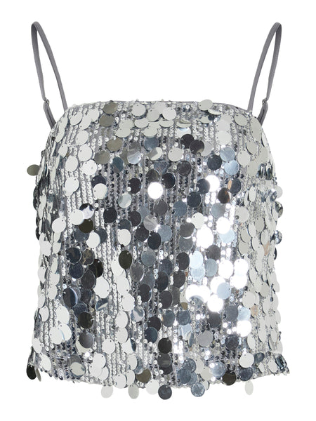 Vila Disc Sequin Embellished Cami Top In Silver