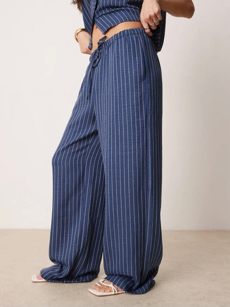 JDY Wide Leg Trousers In Blue Pinstripe