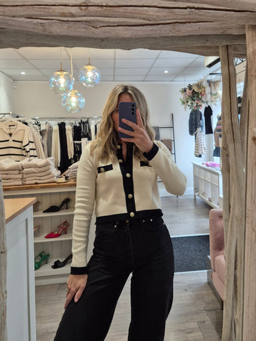 VM Cream & Black Tailored Cropped Cardigan