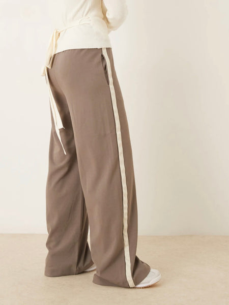 Vila Wide Leg Side Stripe Trousers In Light Brown