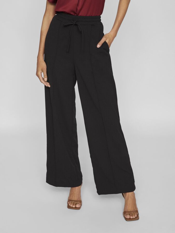 Vila High Waisted Wide Leg Seam Front Trousers In Black