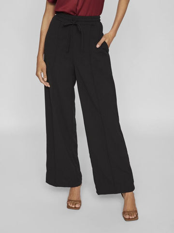 Vila High Waisted Wide Leg Seam Front Trousers In Black