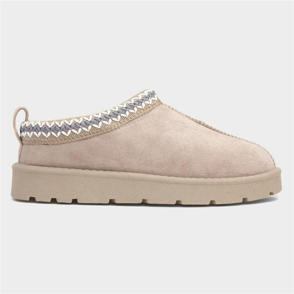 Embroidered Slip On Cosy Taz Slipper Shoe In Grey