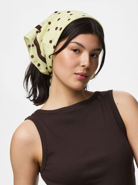 Pieces Square Scarf In Buttermilk Yellow & Brown Polkadot
