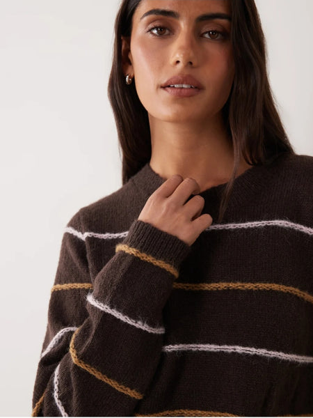 JDY Textured Stripe Knitted Jumper In Brown