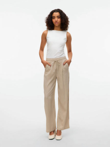 VM High Waist Pinstripe Linen Wide Leg Trousers