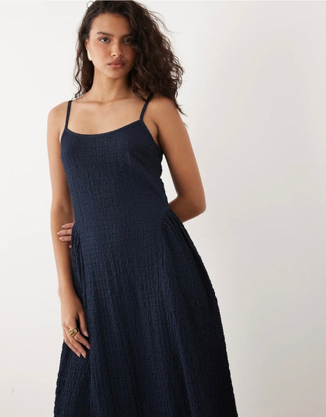 Vila Jacquard Jersey Cami Midi Dress In Navy