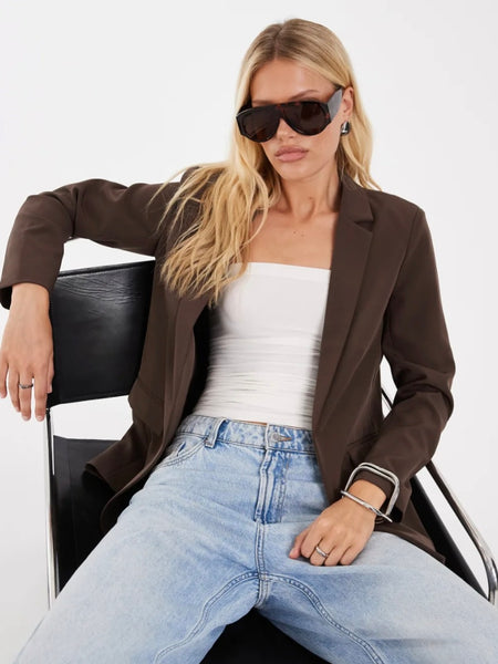 Pieces Oversized Tailored Blazer In Chocolate Brown